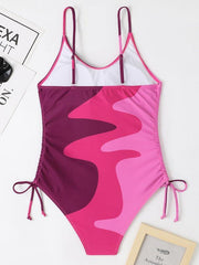 One-Piece Swimsuit Multicolor Stitching Drawstring Swimsuit - 808Lush