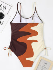 One-Piece Swimsuit Multicolor Stitching Drawstring Swimsuit - 808Lush