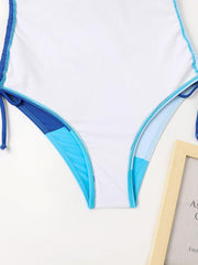 One-Piece Swimsuit Multicolor Stitching Drawstring Swimsuit - 808Lush
