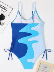 One-Piece Swimsuit Multicolor Stitching Drawstring Swimsuit - 808Lush