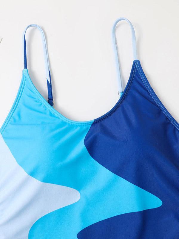 One-Piece Swimsuit Multicolor Stitching Drawstring Swimsuit - 808Lush