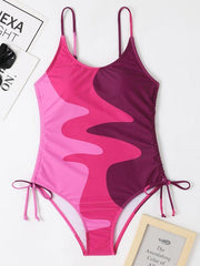 One-Piece Swimsuit Multicolor Stitching Drawstring Swimsuit - 808Lush