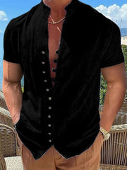 Vintage Button Stand Collar Short Sleeve Shirt - 808Lush
