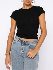 Round Neck Short Sleeve Basic T-Shirt - 808Lush