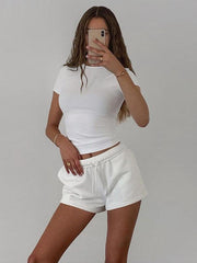 Round Neck Short Sleeve Basic T-Shirt - 808Lush