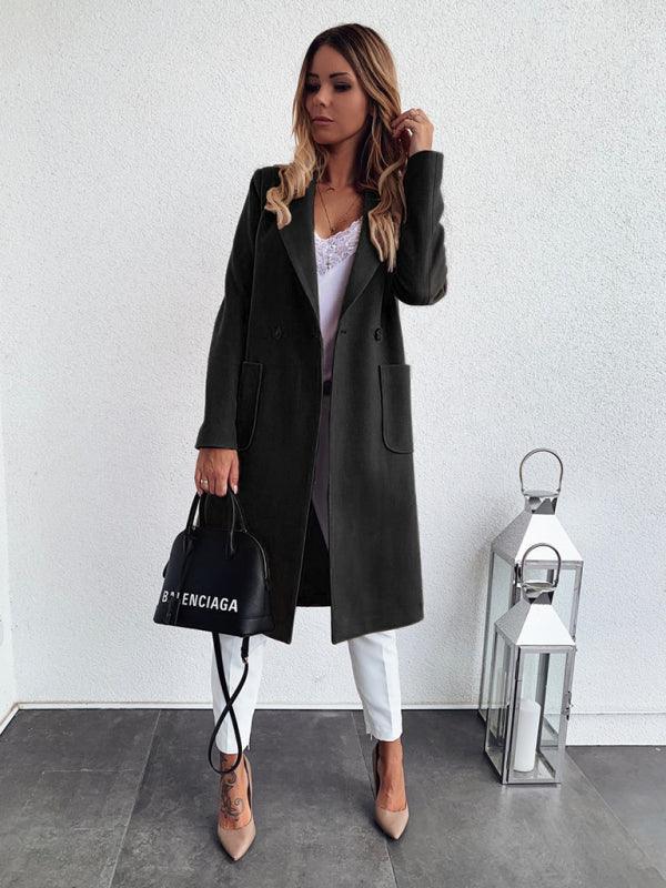 long-sleeved double pocket suit collar woolen jacket - 808Lush