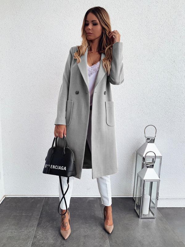long-sleeved double pocket suit collar woolen jacket - 808Lush