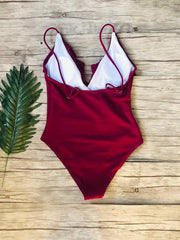 bikini solid color one-piece ruffled sexy shoulder swimsuit - 808Lush