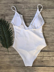 bikini solid color one-piece ruffled sexy shoulder swimsuit - 808Lush