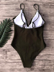 bikini solid color one-piece ruffled sexy shoulder swimsuit - 808Lush
