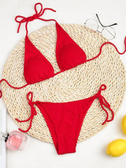 bikini solid color suit split strap sexy three-point swimsuit - 808Lush