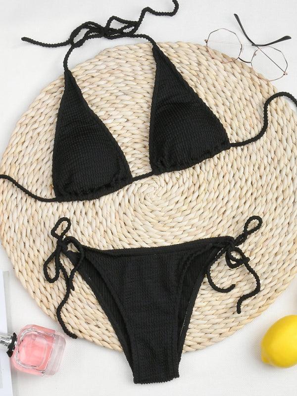 bikini solid color suit split strap sexy three-point swimsuit - 808Lush