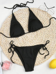 bikini solid color suit split strap sexy three-point swimsuit - 808Lush