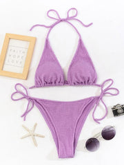 bikini solid color suit split strap sexy three-point swimsuit - 808Lush