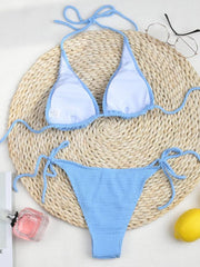 bikini solid color suit split strap sexy three-point swimsuit - 808Lush