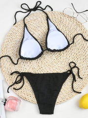 bikini solid color suit split strap sexy three-point swimsuit - 808Lush