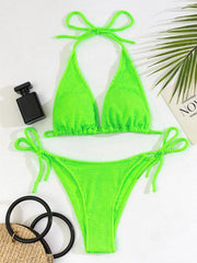 bikini solid color suit split strap sexy three-point swimsuit - 808Lush