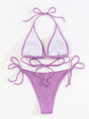 bikini solid color suit split strap sexy three-point swimsuit - 808Lush