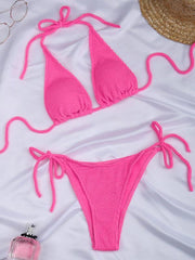 bikini solid color suit split strap sexy three-point swimsuit - 808Lush