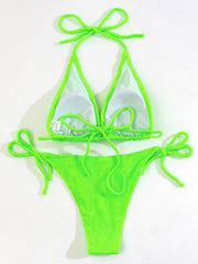 bikini solid color suit split strap sexy three-point swimsuit - 808Lush