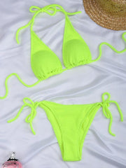 bikini solid color suit split strap sexy three-point swimsuit - 808Lush