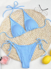 bikini solid color suit split strap sexy three-point swimsuit - 808Lush