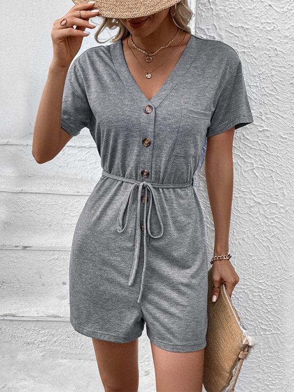 casual elegant solid color v-neck jumpsuit - 808Lush