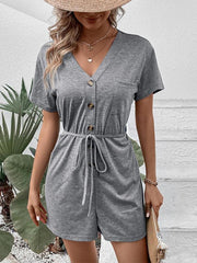 casual elegant solid color v-neck jumpsuit - 808Lush