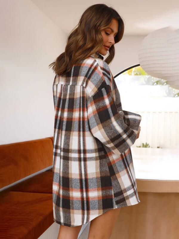comfortable plaid lantern sleeve long sleeve shirt - 808Lush