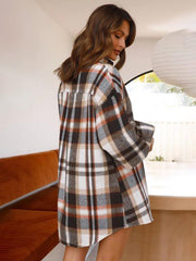 comfortable plaid lantern sleeve long sleeve shirt - 808Lush