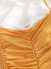 drawstring one-piece swimsuit solid color pleated sexy suspender bikini - 808Lush