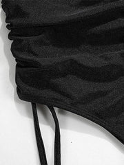 drawstring one-piece swimsuit solid color pleated sexy suspender bikini - 808Lush