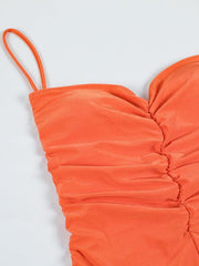drawstring one-piece swimsuit solid color pleated sexy suspender bikini - 808Lush