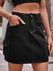 elastic waist denim work casual skirt - 808Lush