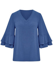 loose V-neck lotus leaf sleeve top women's clothing - 808Lush