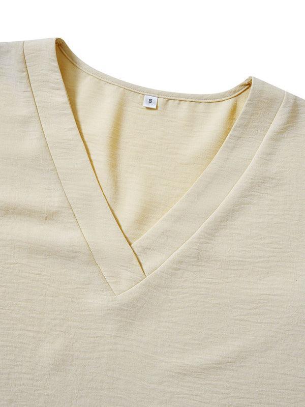 loose V-neck lotus leaf sleeve top women's clothing - 808Lush