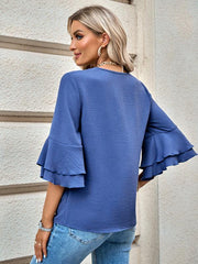 loose V-neck lotus leaf sleeve top women's clothing - 808Lush