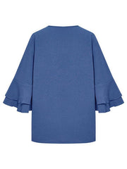 loose V-neck lotus leaf sleeve top women's clothing - 808Lush