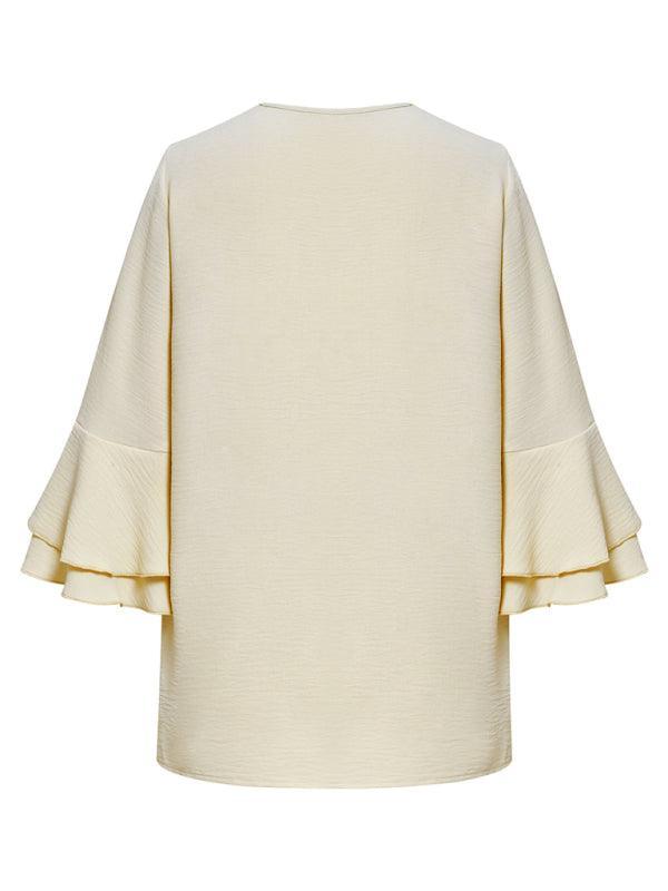 loose V-neck lotus leaf sleeve top women's clothing - 808Lush