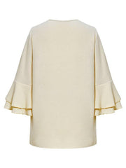 loose V-neck lotus leaf sleeve top women's clothing - 808Lush