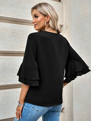 loose V-neck lotus leaf sleeve top women's clothing - 808Lush