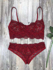 lace sexy lingerie set solid color eyelash lace set - 808Lush
