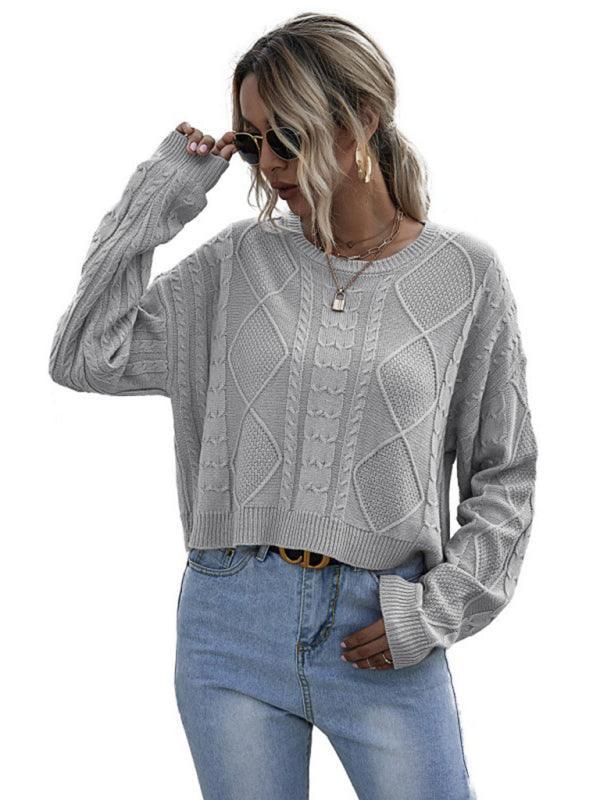 loose long sleeve thin twist solid color sweater - 808Lush