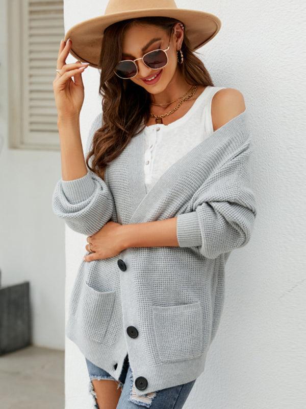 knitted cardigan with elegant V-neck sweater cardigan jacket - 808Lush