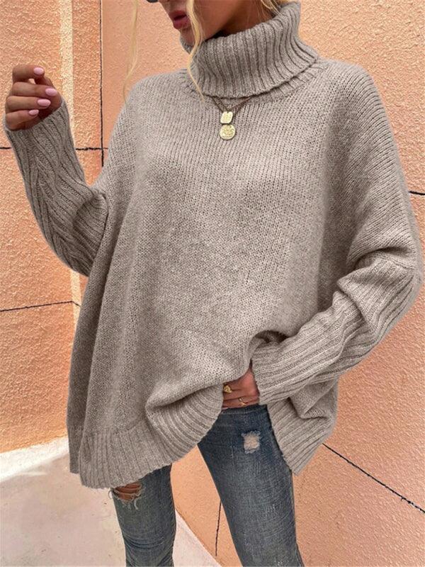 turtleneck bat sleeve pullover knitted sweater - 808Lush