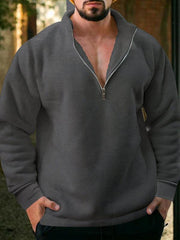 men's fleece stand collar loose casual half zipper hoodie - 808Lush