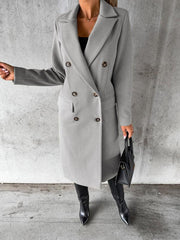 mid-length elegant women's long-sleeved double-breasted pockets - 808Lush
