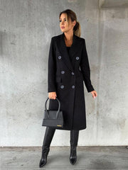 mid-length elegant women's long-sleeved double-breasted pockets - 808Lush