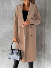 mid-length elegant women's long-sleeved double-breasted pockets - 808Lush