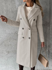 mid-length elegant women's long-sleeved double-breasted pockets - 808Lush